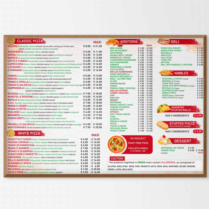 Menu da parete pizzeria mazzini