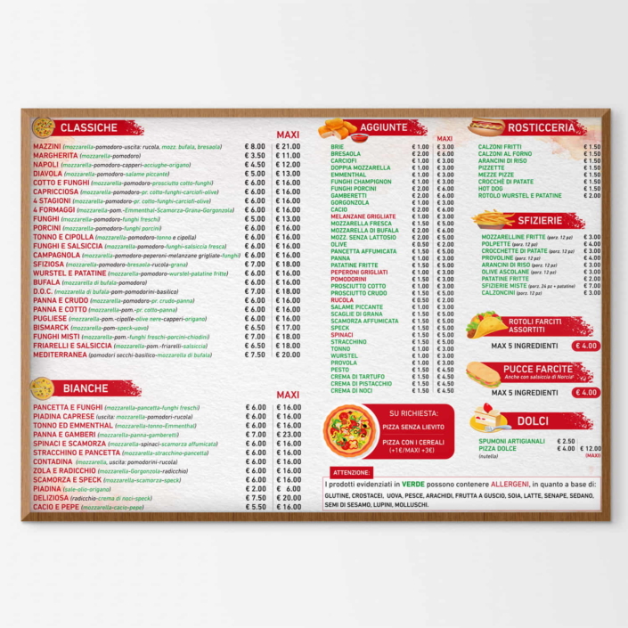 Menu da parete pizzeria Mazzini