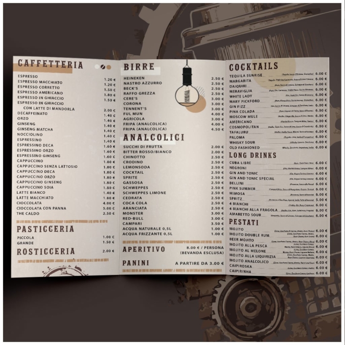 Covey café Lecce design menu by babelecapovolta